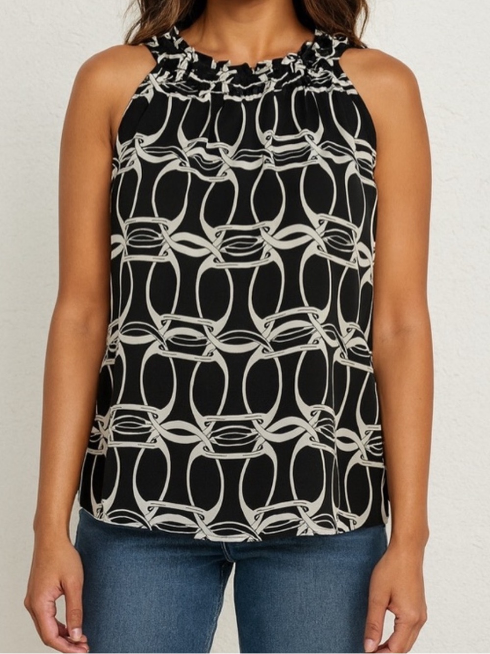 Michael Michael Kors Silk Blouse Sleeveless Black White Size 8